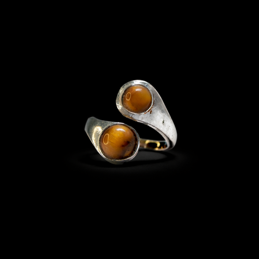Adjustable Ring with Double Tiger Eye Stones