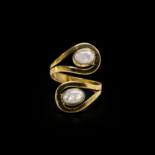 Double Moonstone S-Curve Ring