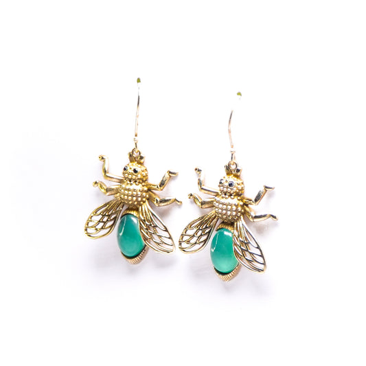 Bee Earrings in Green Onyx