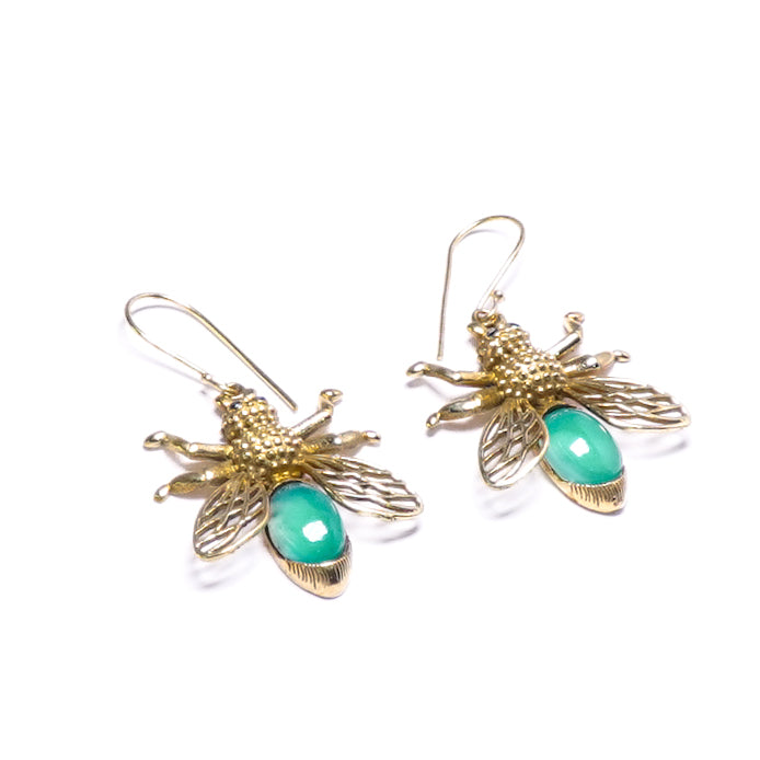 Bee Earrings in Green Onyx
