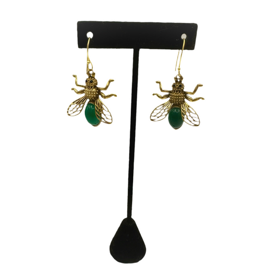 Green Onyx Bee Earrings
