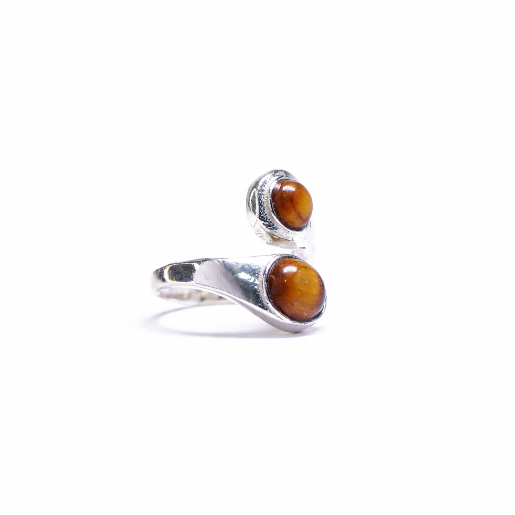 Adjustable Ring with Double Tiger Eye Stones