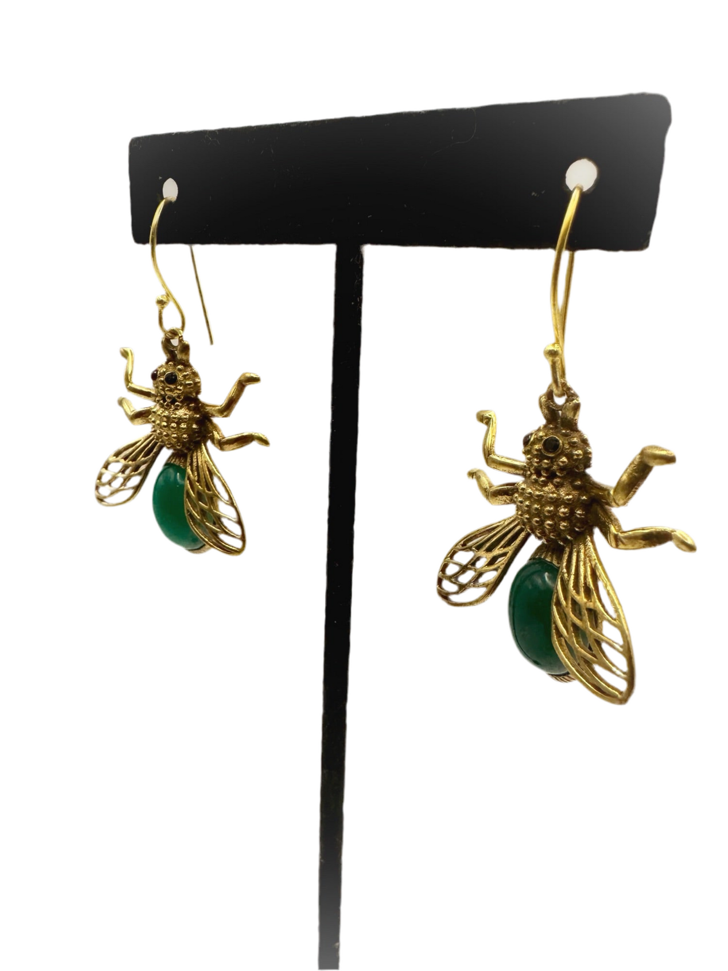 Green Onyx Bee Earrings