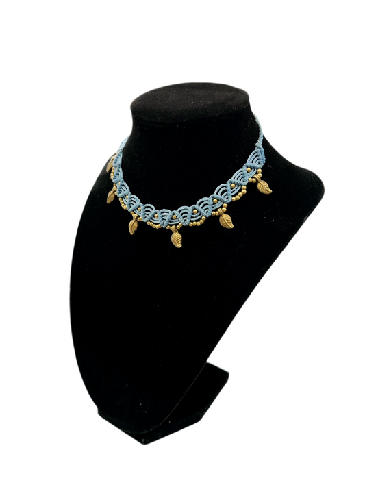 Blue macrame choker