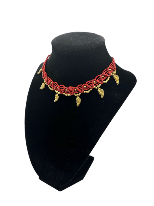 Red macrame choker