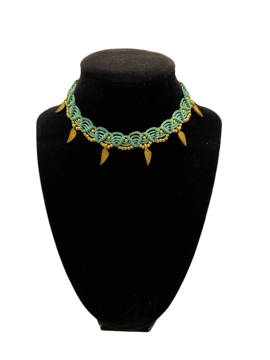 Teal macrame choker