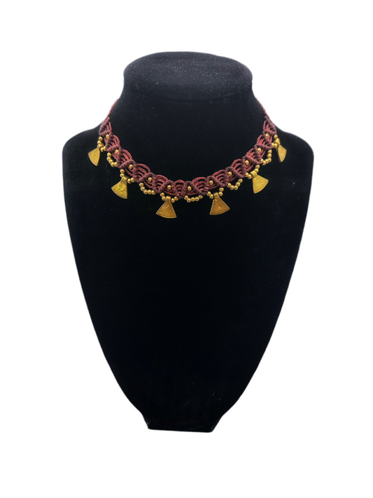 Maroon macrame choker