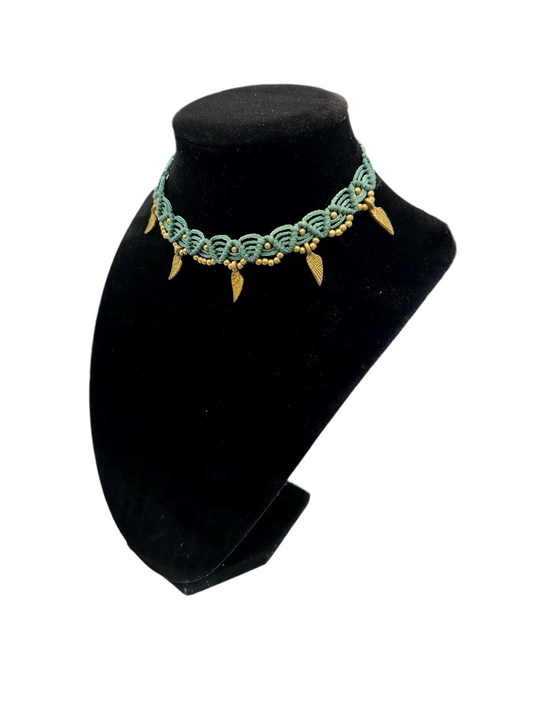 Teal macrame choker