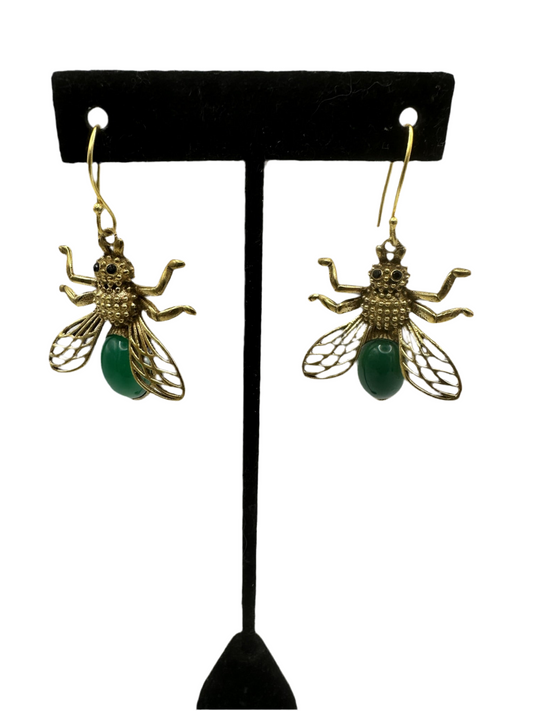 Green Onyx Bee Earrings