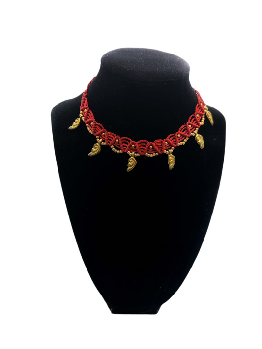 Red macrame choker