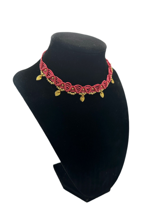 Pink macrame choker