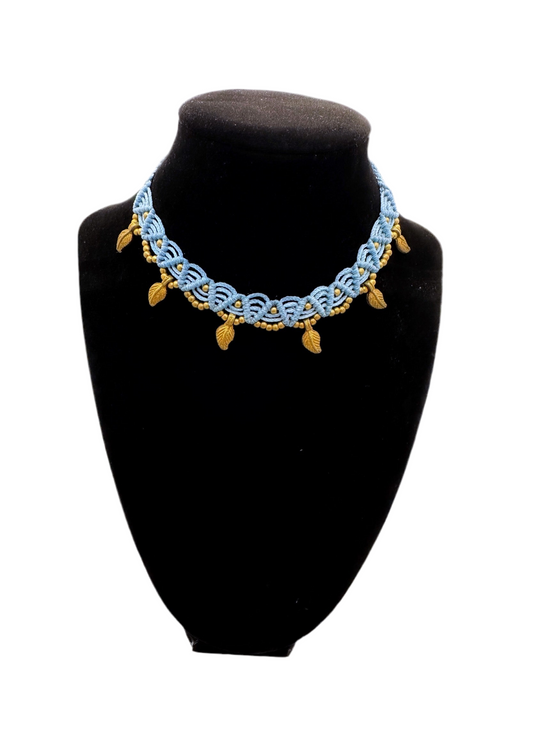 Blue macrame choker