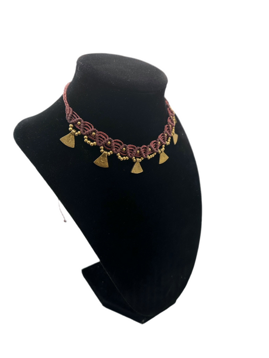 Maroon macrame choker
