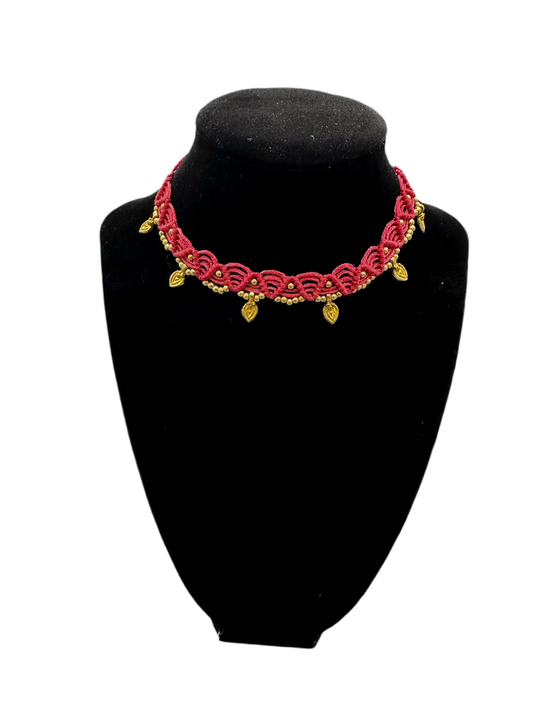 Pink macrame choker
