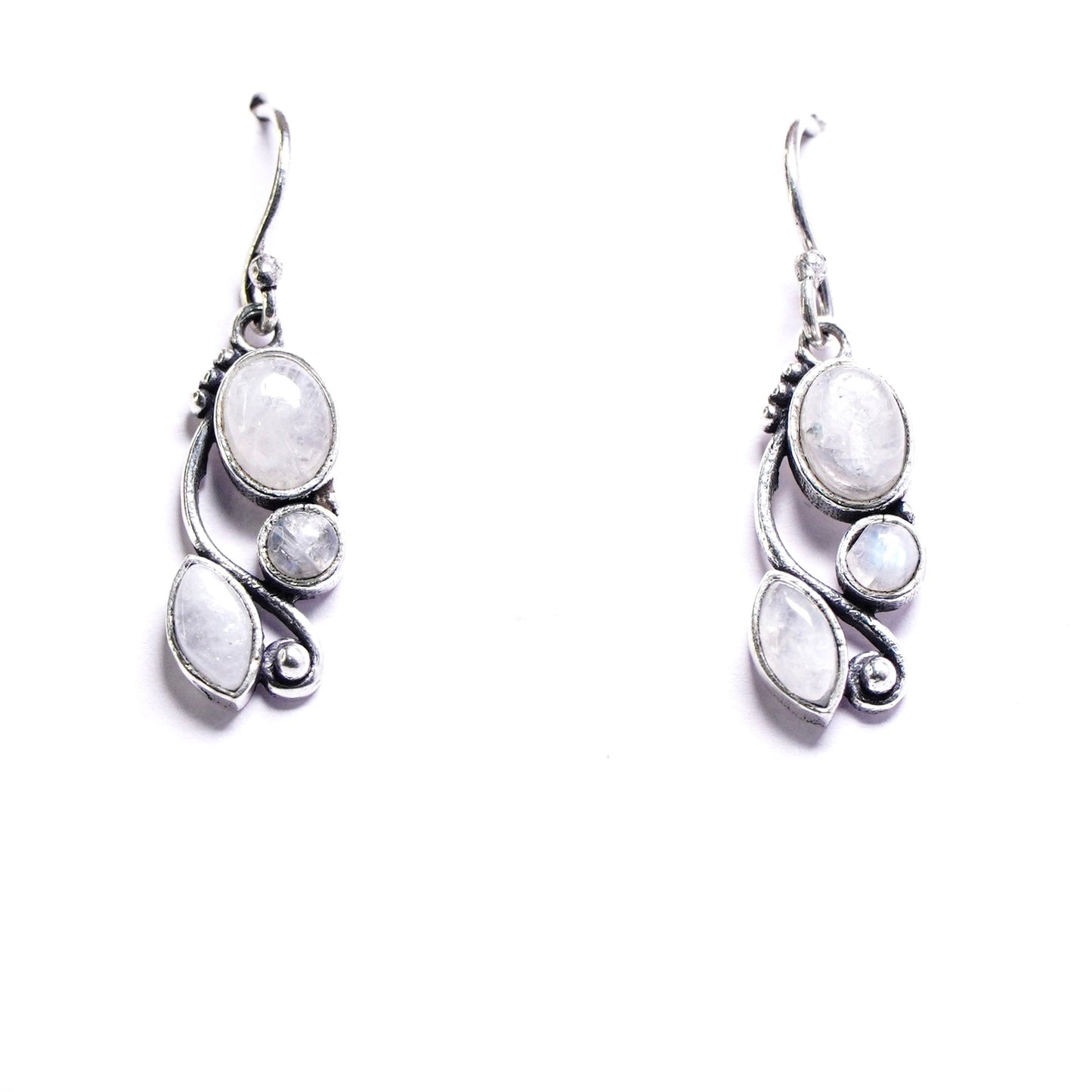 Triple Moonstone Vine Drop Earrings