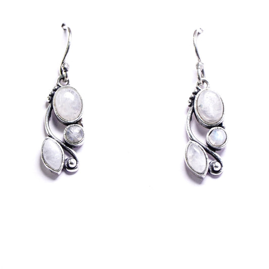 Triple Moonstone Vine Drop Earrings