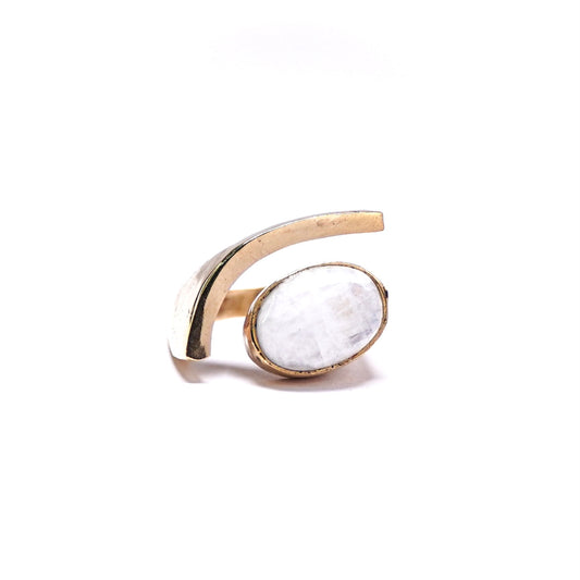 Adjustable Ring with Moonstone and Crescent Moon Design