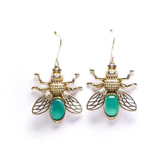 Bee Earrings in Green Onyx