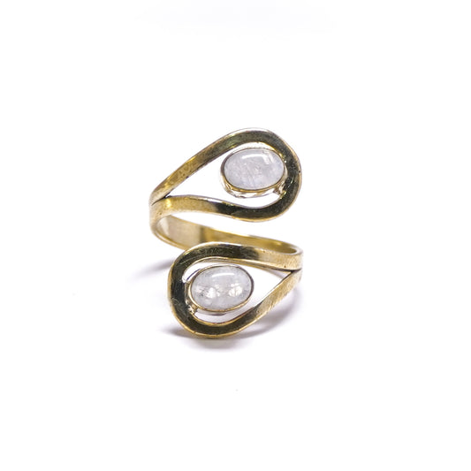 Double Moonstone S-Curve Ring